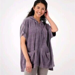 Barefoot Dreams CozyChic Ultra Lite Short Sleeve Zip Up Hoodie Dahlia Size XS/S